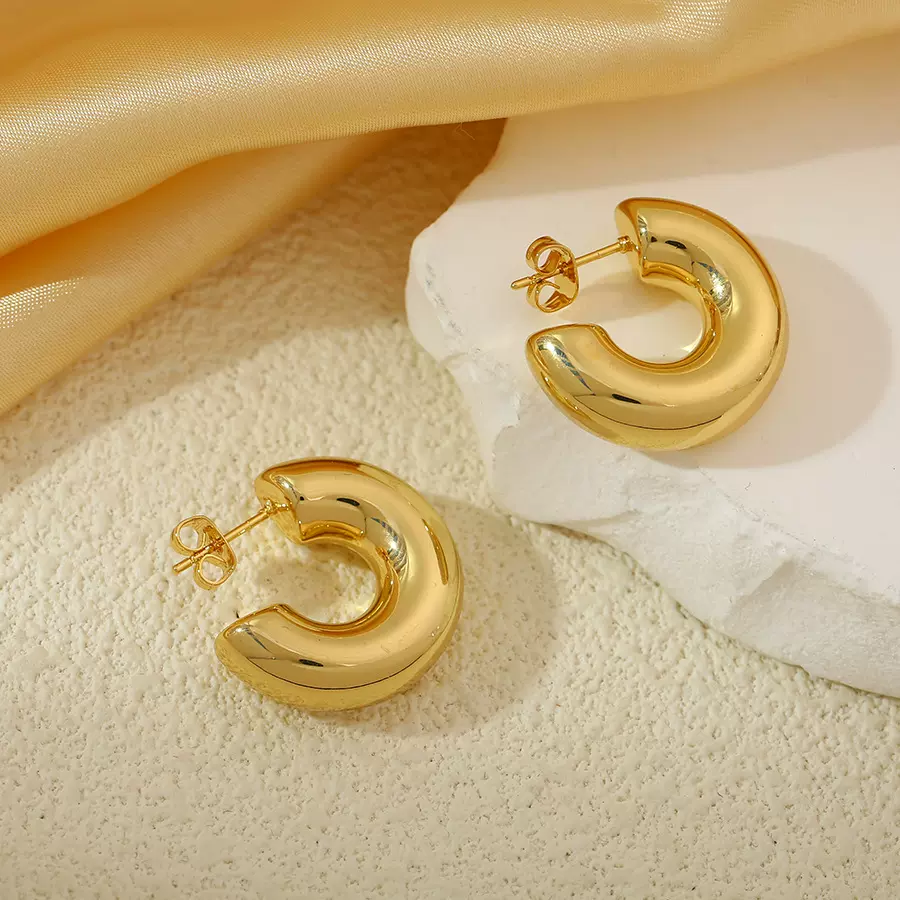 亚马逊热销黄铜真空电镀空心耳环时尚女士百搭高级感几何型耳饰女