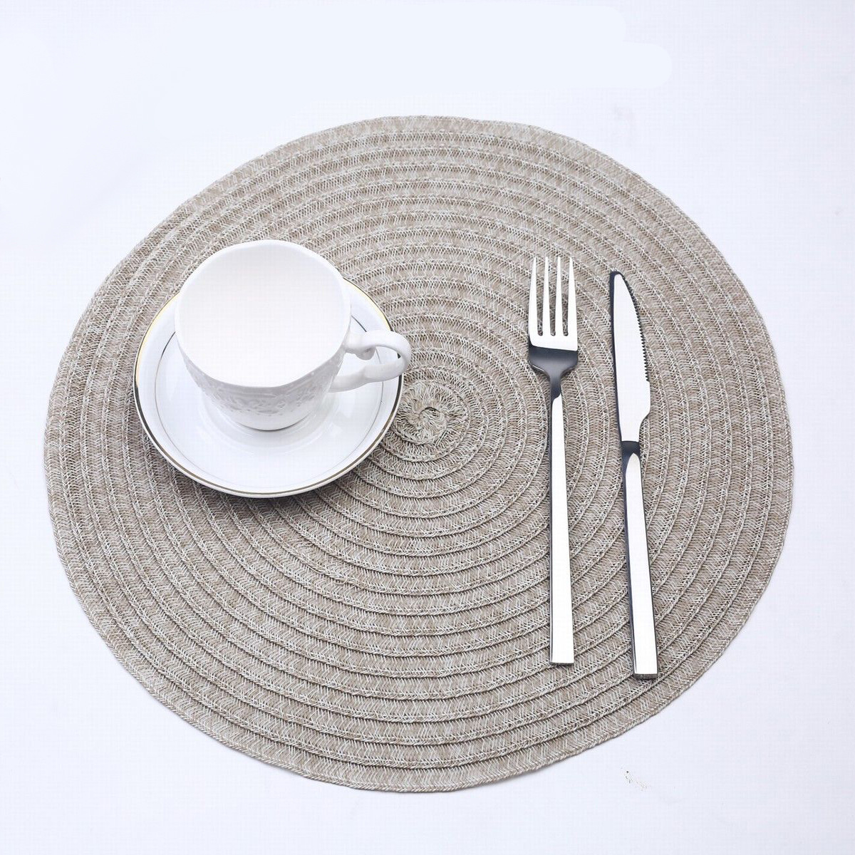 De estilo japonés ronda tejida mantel respetuoso del medio ambiente PE mesa estera de PVC mantel lavable antideslizante mesa decorativa estera montaña