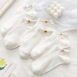 袜子女春夏薄款棉浅口水果布标船袜可爱日系短筒白色ins风潮短袜