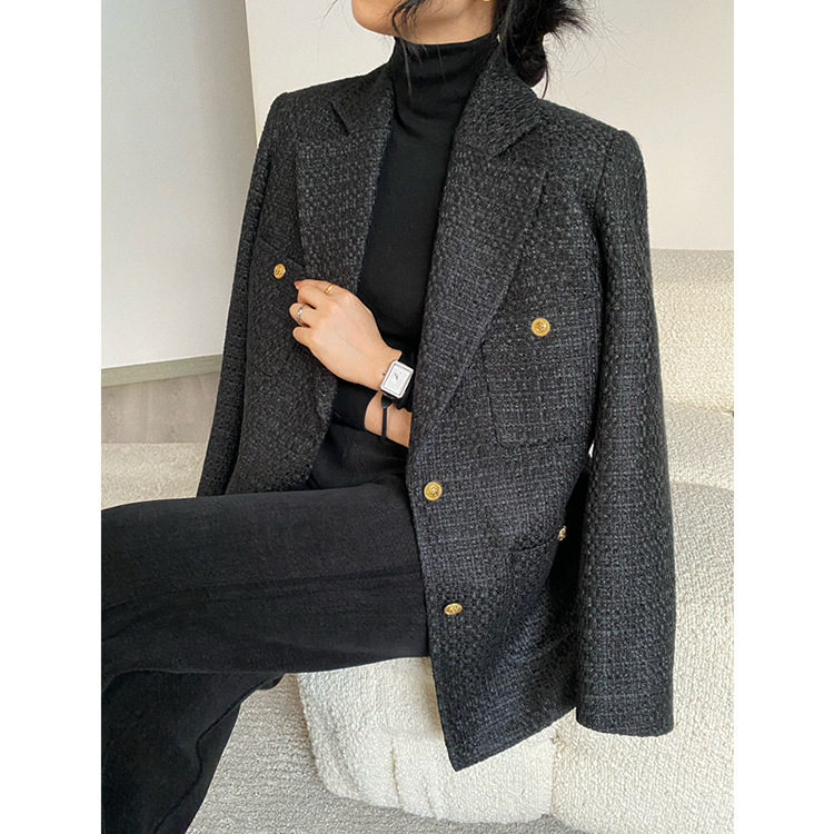 Spot New Slim Fit Tweed Small Fragrant Style Metal Buckle Light Profile Suit Jacket for Women
