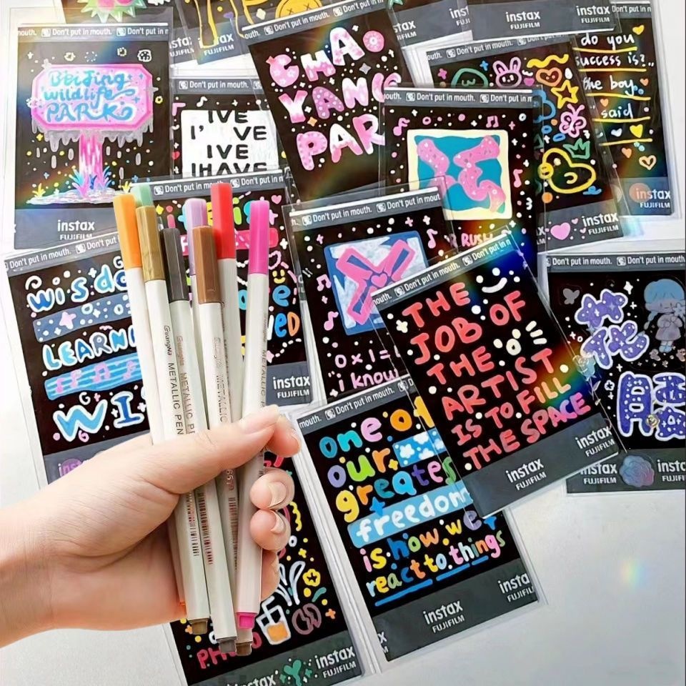 DIY Polaroid Graffiti Pen Soft Pen Non-Fading Journaling Color Stacking Pen Pearlescent Metallic Pen Photo Album Coloring Pen