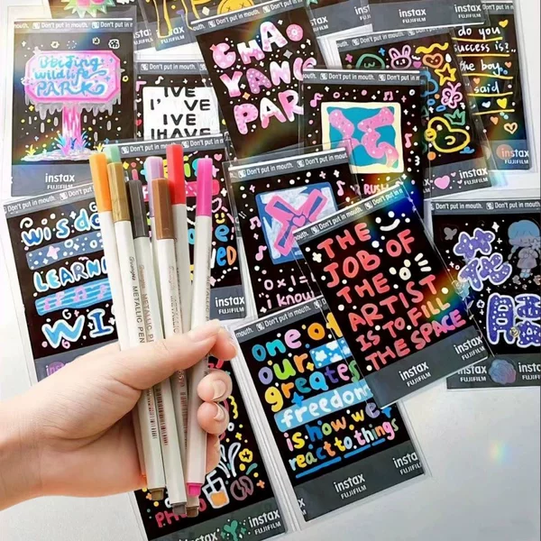 DIY Polaroid Graffiti Pen Soft Pen Non-Fading Journaling Color Stacking Pen Pearlescent Metallic Pen Photo Album Coloring Pen