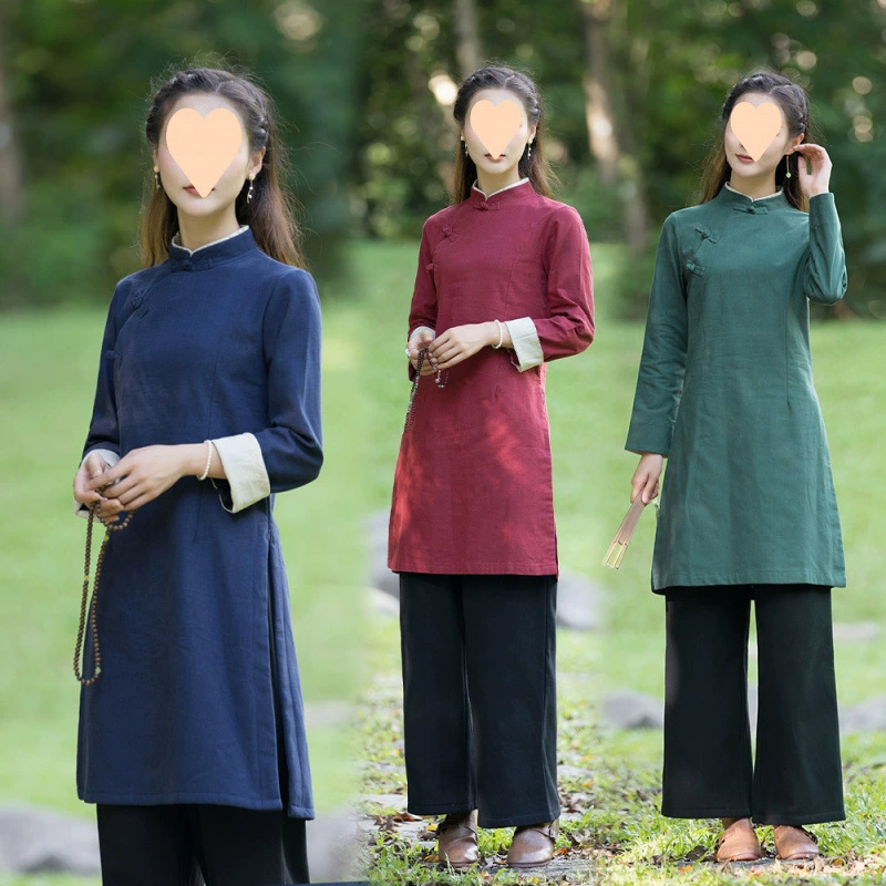 Костюм Тан из хлопка и льна, топы Cheongsam, новый китайский стиль, ретро, китайский стиль, чайная одежда, женская одежда в стиле дзен, буддийская одежда, одежда для мирян