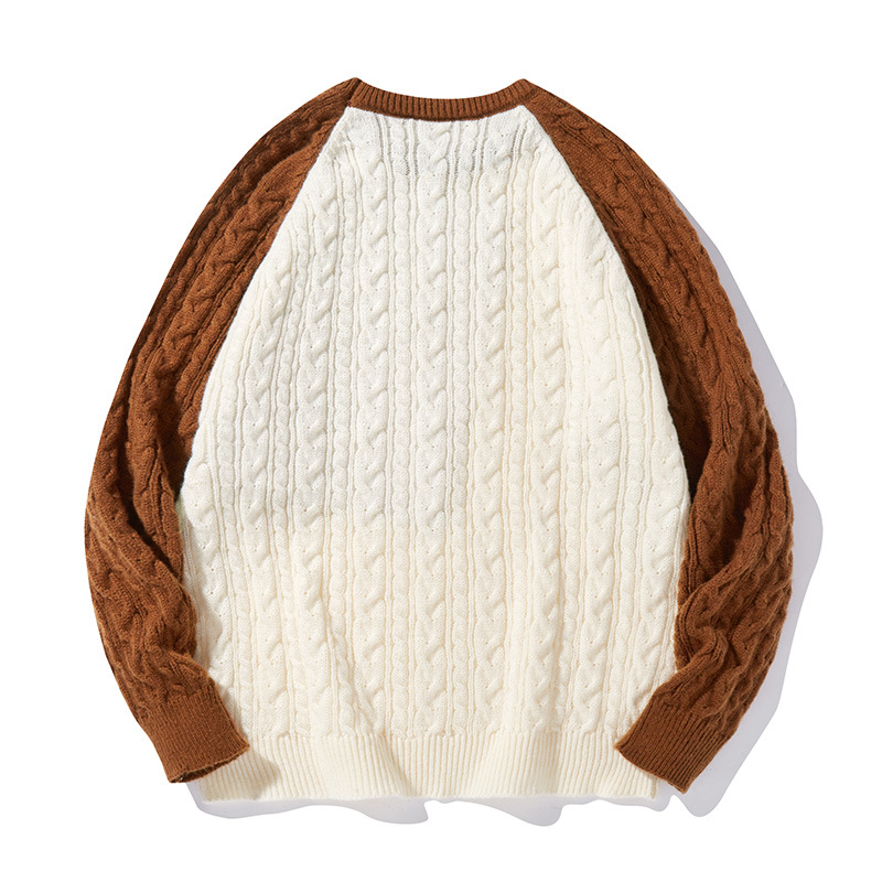 Men's Oversized Crewneck Sweater – Relaxed Fit Color-Block Knit Pullover For Fall & Winter (Black/Brown, M-Xxl)_voghion.com