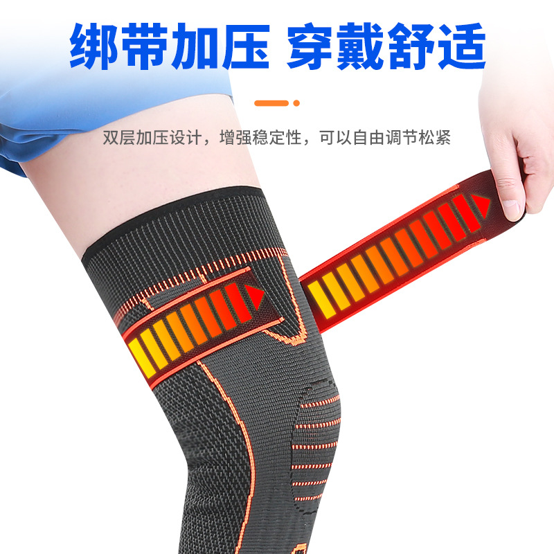 Venta al por mayor con cordones rodillera extendida para hombres y mujeres deportes rodilla conjunta manga protectora pierna soporte autocalentamiento cálido a prueba de frío