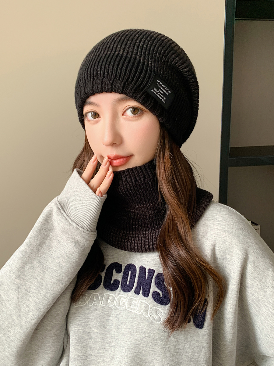 Kötött pulóver sapka és sál szett férfi és női téli vastagított és bársony kültéri arcvédő kétszínű kötött sapka_voghion.com