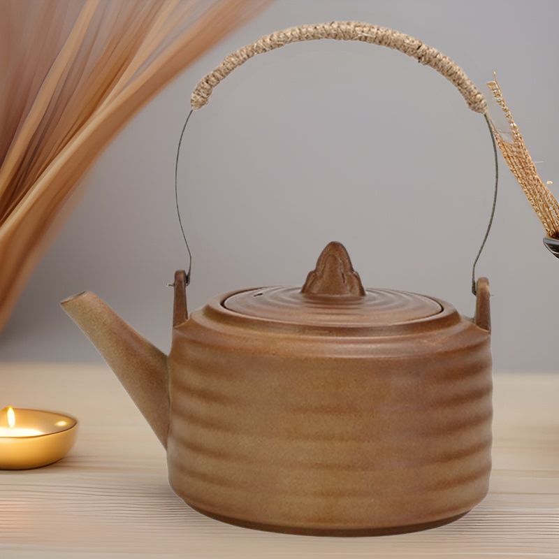 Wood-Fired Teapot Kung Fu Tea Set Chinese Retro Coarse Pottery Handle Teapot Household Pumpkin Teapot Wholesale