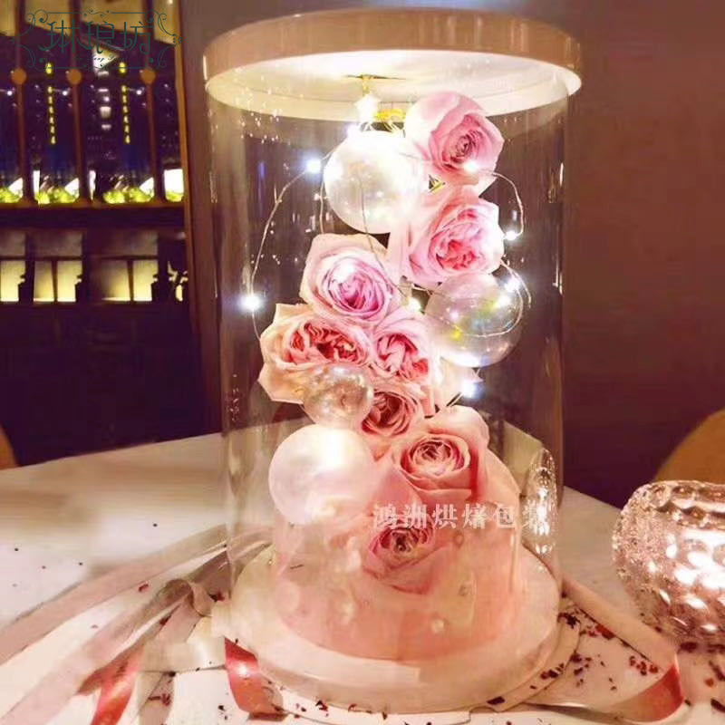 Caja de pastel de flores de 8 pulgadas ramo de pastel de frutas caja de regalo Perspectiva de PVC cubo grande abrazo diseño de cesta de flores portátil