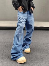 C 89940 Light Wash Loose Fit Straight Leg Jeans �\ɫֱͲţ��