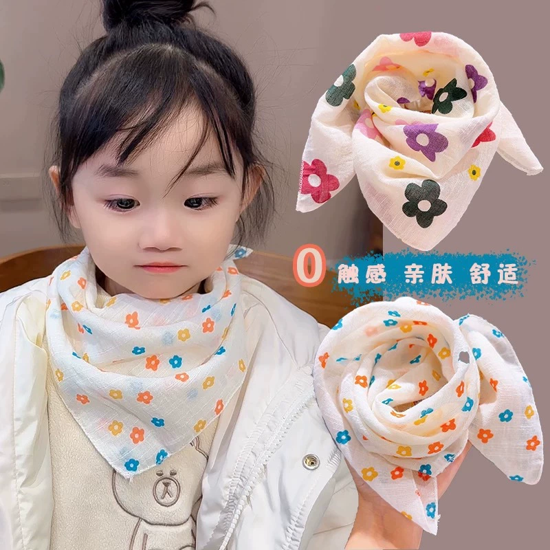 Тонкий детский шарф на осень и зиму, квадратный шарф для девочек на весну и осень, милый марлевый шарф в корейском стиле, приятный для кожи и универсальный шелковый шарф.