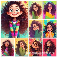 跨境新款5D钻石画满钻卷发女孩图片钻石绣diy十字绣手工贴钻