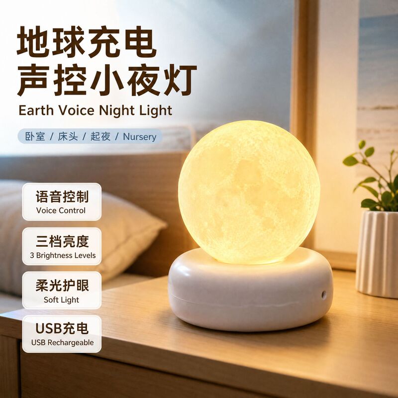 Earth Charging Voice-Controlled Night Light with Timer, Soft Light, Small Language Switch, Night Light for Nighttime Feeding, Starry Sky Night Light Earth Charging Voice-Controlled Night Light with Timer, Soft Light, Small Language Switch, Night Light for Nighttime Feeding, Starry Sky Night Light
