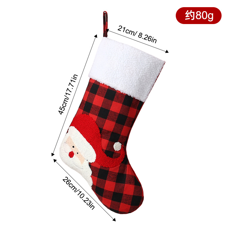 Red and black checkered towel embroidered Christmas stockings for old man