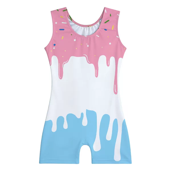 Girls' Summer Fashion Swimsuit with Colorful Dopamine Ice Cream Print, One-Piece Swimwear