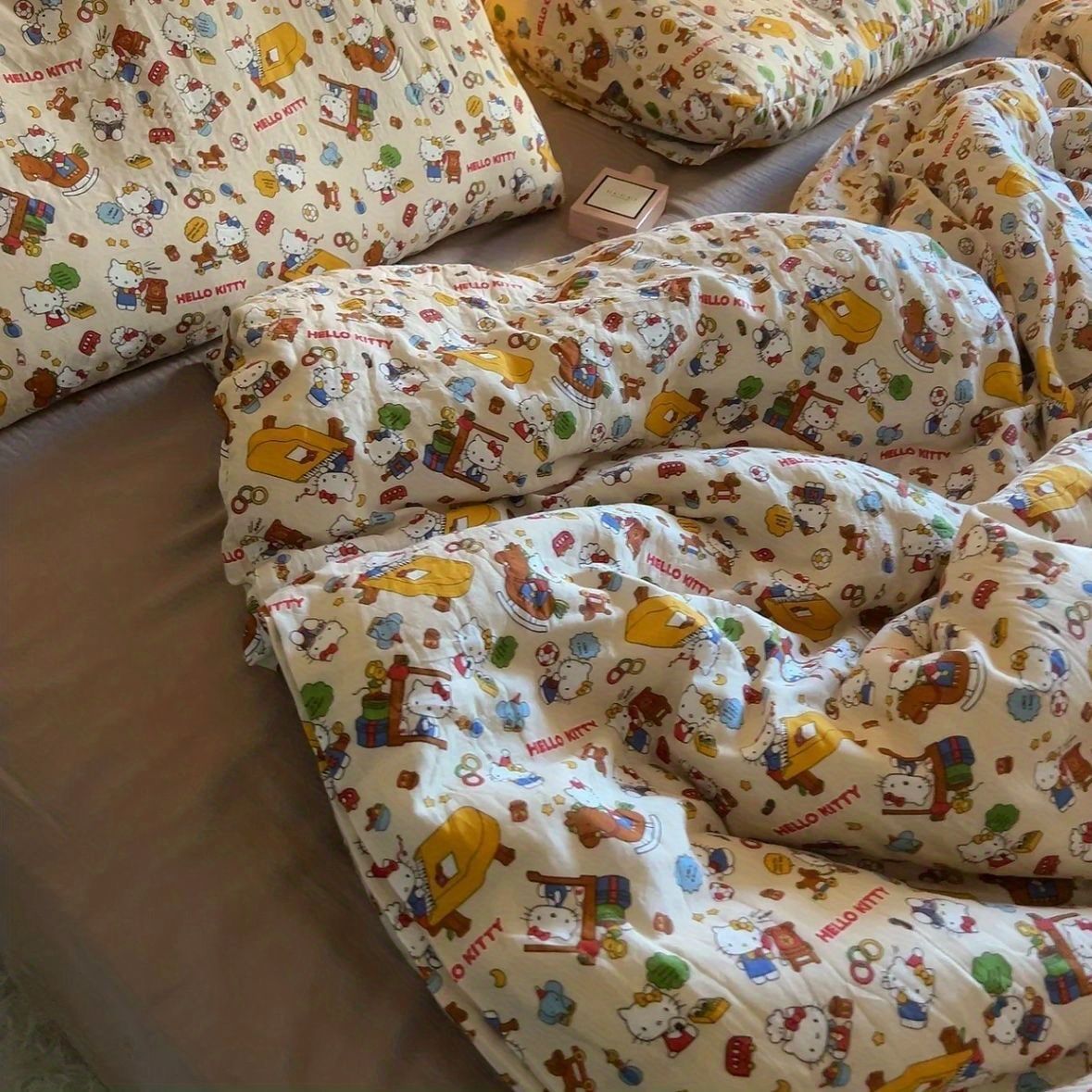 Amusement Park Kt Washed Cotton Four-Piece Student Dormitory Bed Bed Sheets Quilt Cover Pillowcase Three-Piece Bunk Bed Set for All Seasons