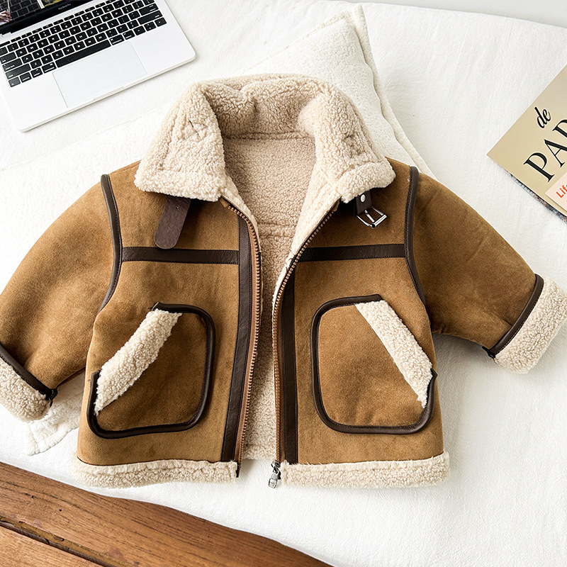 男童外套秋冬2025儿童麂皮毛绒一体宝宝冬款加绒男宝加厚洋气潮范