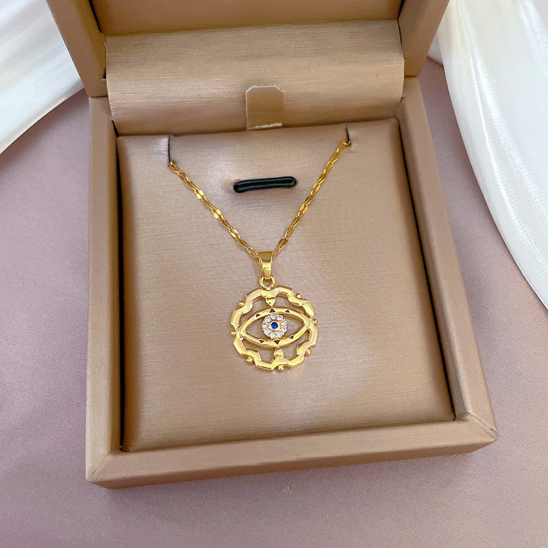 Devil Eye Pendant Necklace With Zircon In Real Gold Plated Chain_voghion.com