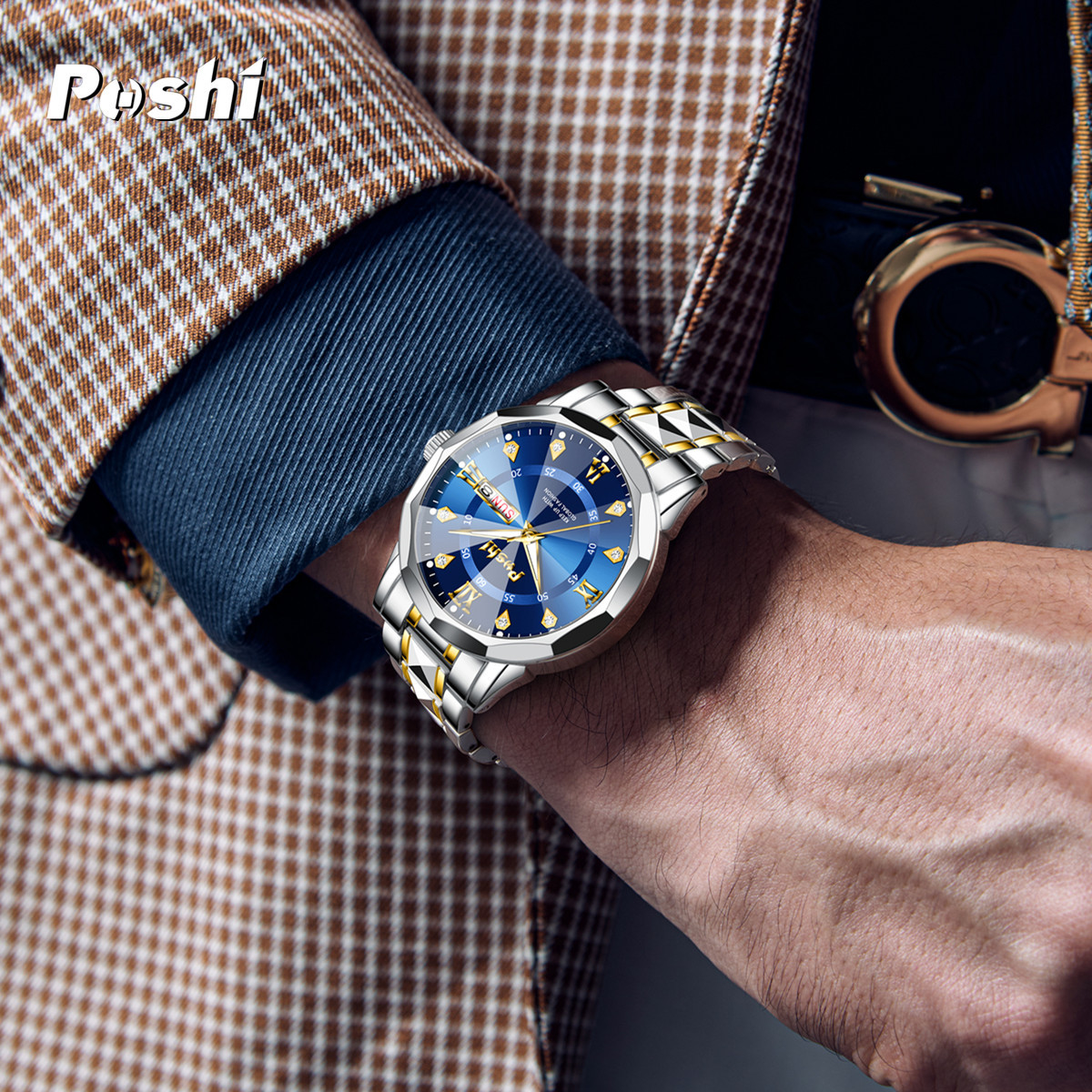 POSHI Watches Reloj de moda para hombre Calendario luminoso Reloj de cuarzo con cinturón de acero Reloj para hombre AliExpress Explosive