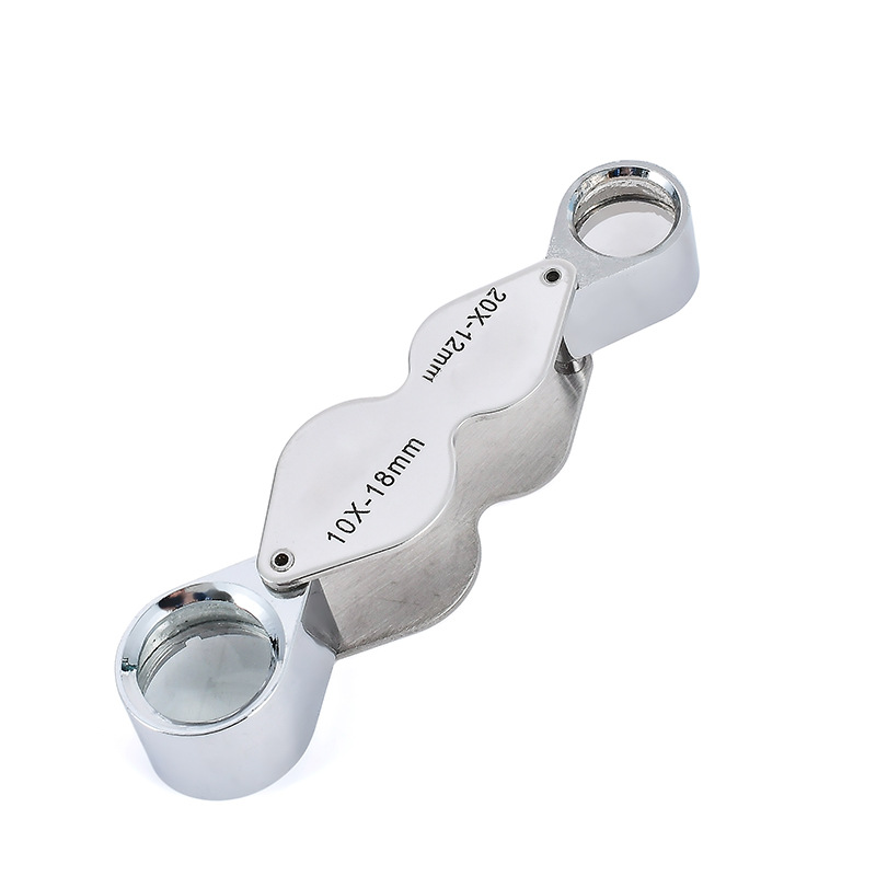 10x20x高倍高清小型折叠便携双胞胎珠宝镜锌合金珠宝鉴定放大镜