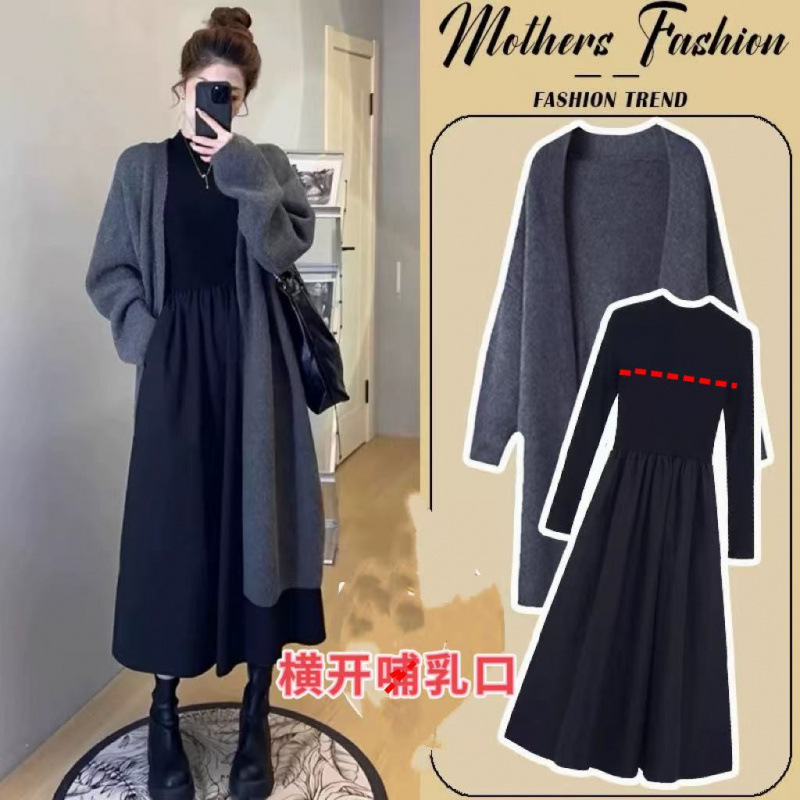 Autumn and Winter Nursing Clothes for Hot Moms to Wear When Going Out, Postpartum Nursing Clothes, Half Turtleneck Nursing Dress, Jacket Suit Autumn and Winter Nursing Clothes for Hot Moms to Wear When Going Out, Postpartum Nursing Clothes, Half Turtleneck Nursing Dress, Jacket Suit