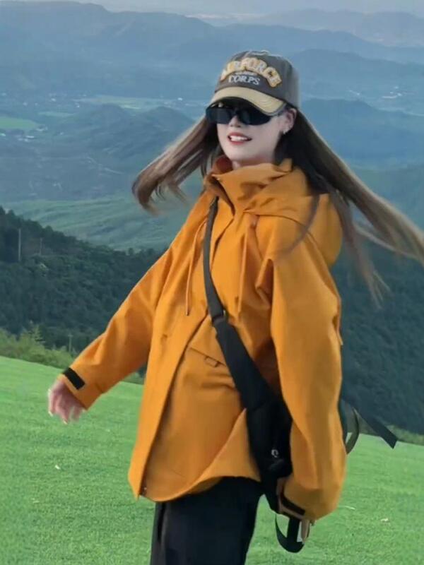 连帽冲锋衣外套女2025春秋新款休闲运动户外登山服工装夹克上衣潮|undefined