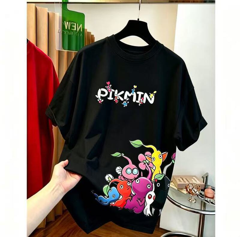 Pure Cotton Back-Necked Parent-Child Matching Loose Cartoon Print Short-Sleeve T-Shirt for Women, New Summer Versatile Casual Top
