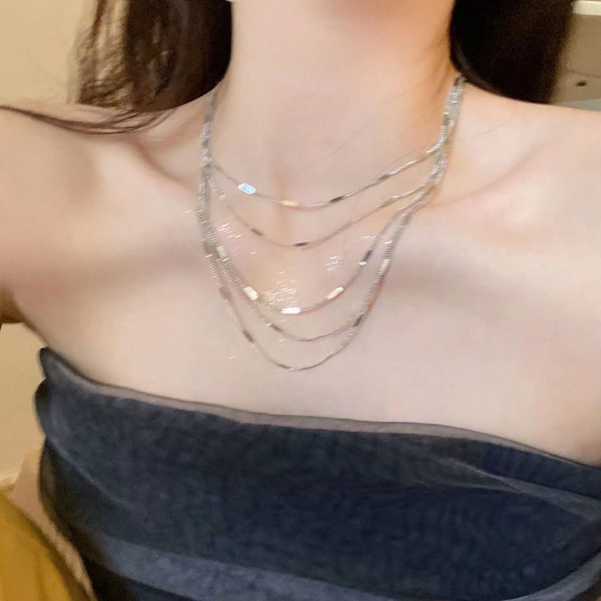 13g Weight Layered Necklaces Classification 1 Piece Quantity Party, Carnival, Street Occasion Alloy Material Solid Color Pattern Women's Gender Plating Design Streetwear Style Streetwear Solid Color Alloy Plating Women's Layered Necklaces 1