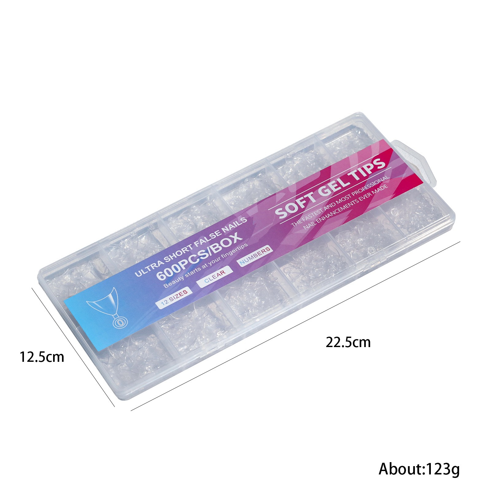 Cross-border Nail Art Nail Pieces Non-engraving Thin Short Nail Pieces Transparent Non-marking False Nail Paste with Handle 600 Pieces Boxed