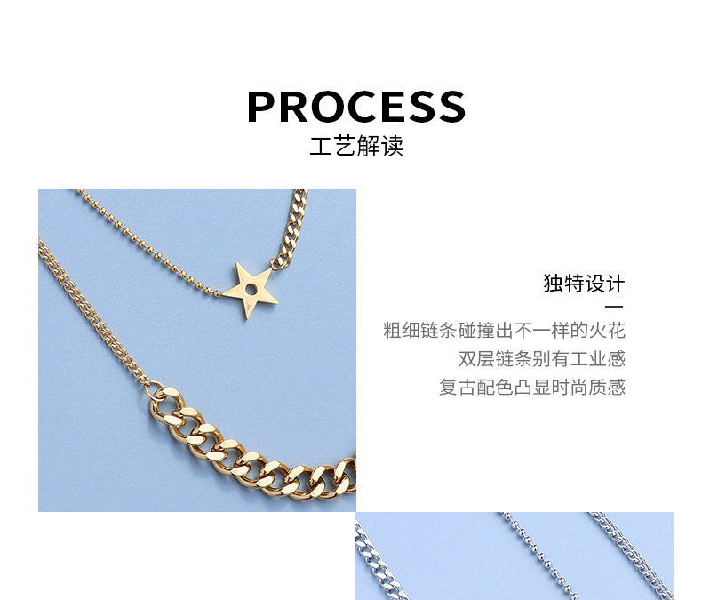 Double Layered Star Pendant Titanium Steel Necklace display picture 4