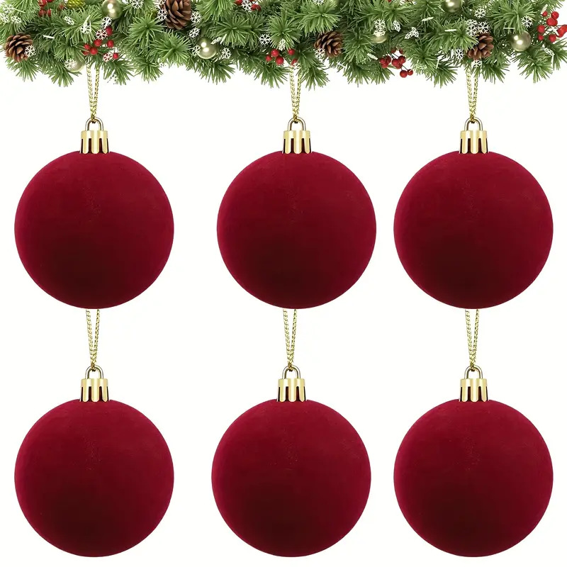 Dark red flocked ball wine red velvet Christmas ball 6/8cm high-end…