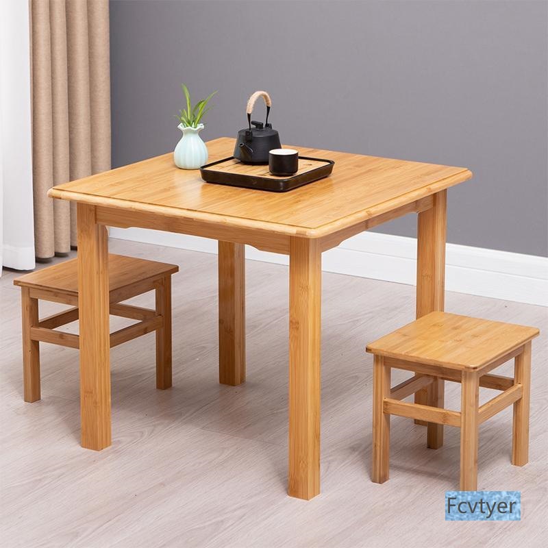 Square Table for Home Use, Small Square Table, Solid Wood, Small Apartment Square Dining Table, Study Writing Bamboo Dining Table, Economical Type