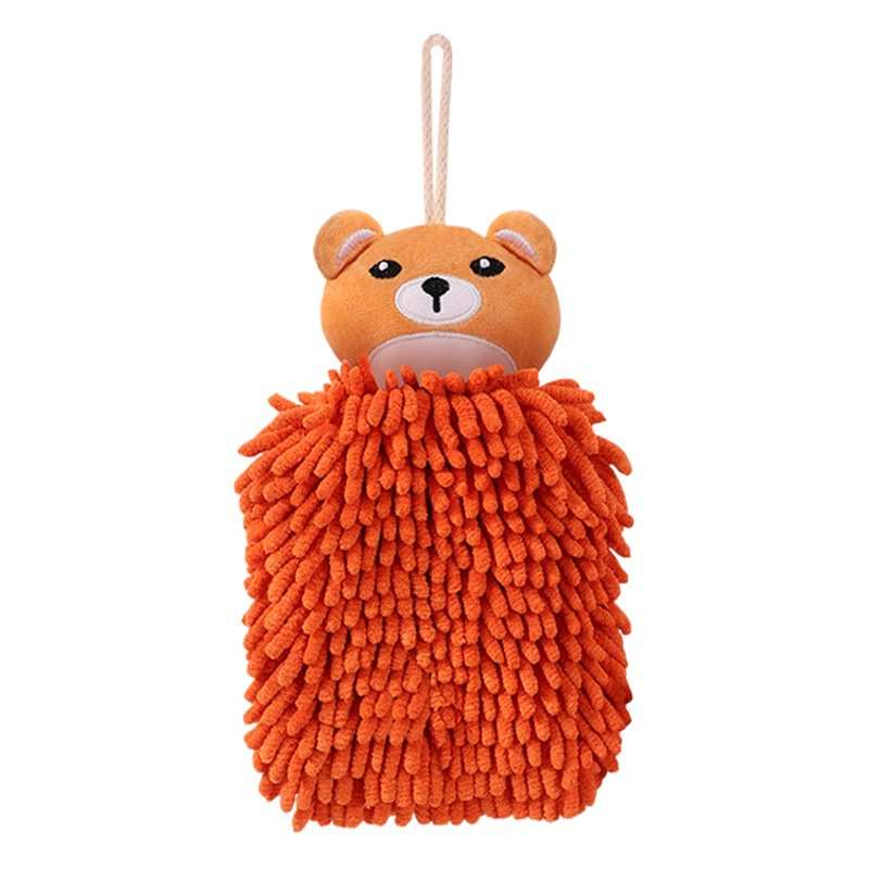 Toalla de mano de chenille de oso de dibujos animados colgando absorbente engrosada toalla de mano creativa para niños bola de mano de chenille