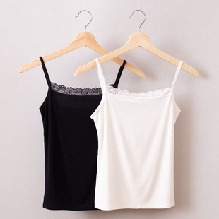 Comfortable base solid color top with cups, lace thin T-shirt sleevless