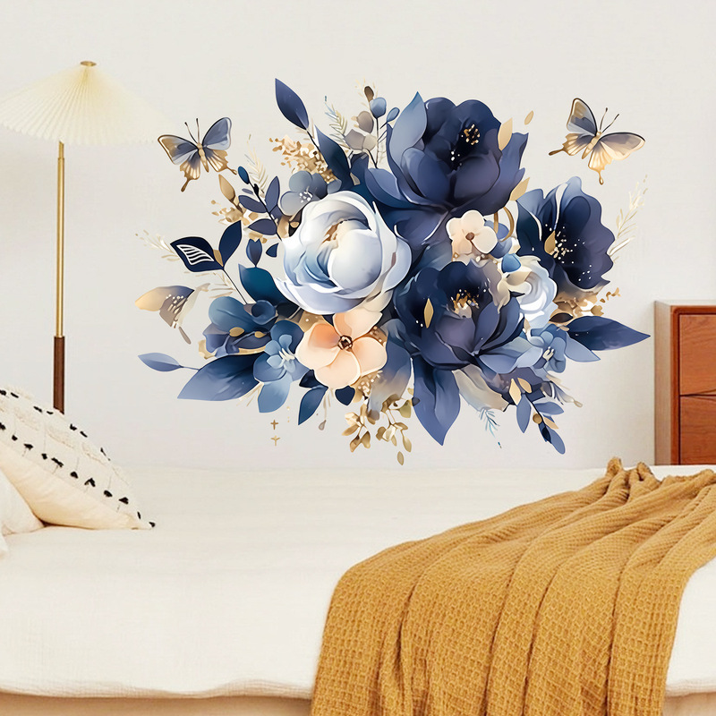 Blue Flowers Cross-Border Hot-Selling Wall Stickers Bedroom Bedside Background Wall Flowers Removable Decorative Wall Stickers Can Be Shipped on Behalf of Others