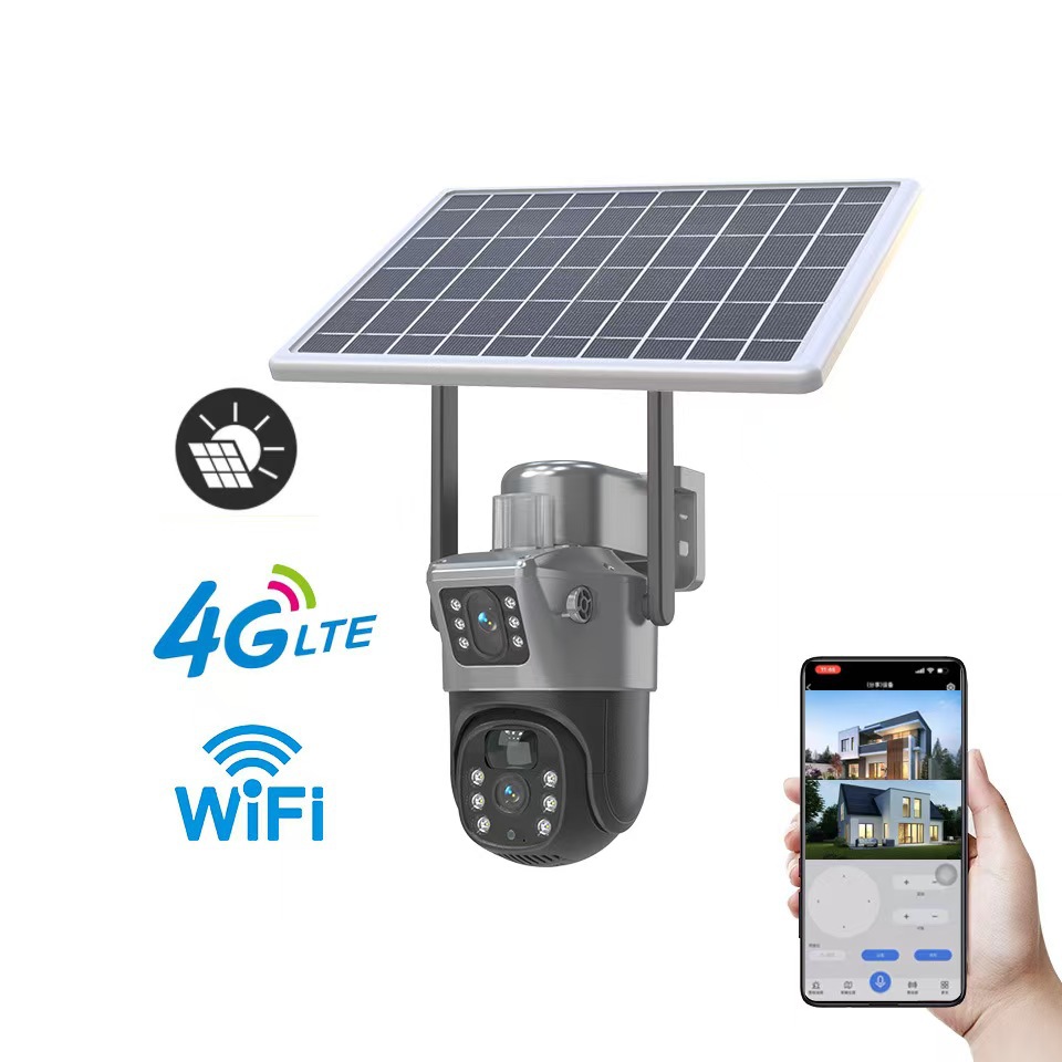 Monitoreo transfronterizo al aire libre cámara solar máquina de pelota impermeable 4G HD monitoreo de doble pantalla teléfono móvil de visión remota