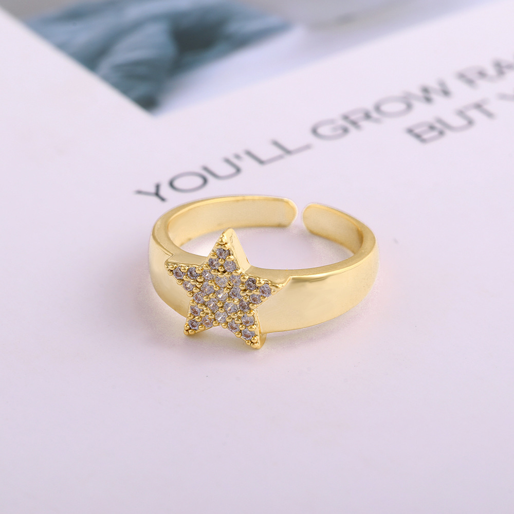 Fashion Heart Shape Copper Heart Star Inlaid Gold Gem Rings