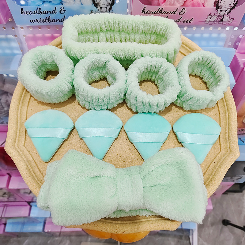 パウダーパフ三角スポンジリストバンドヘアバンドヘアバンド洗顔ヘアバンドセットギフトボックスヘアバンドヘッドバンドメイクアップセット|undefined