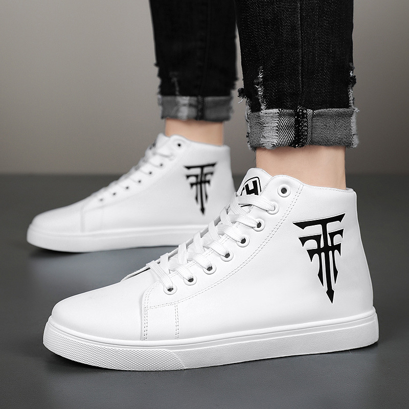 Herr high top casual sneakers i läder halkfria andningsbara vita_voghion.com