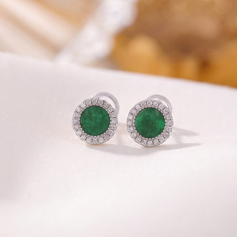 Khuyên tai bạc S925 đính ngọc bích tự nhiên hình học phong cách nhẹ nhàng — Loại bạc