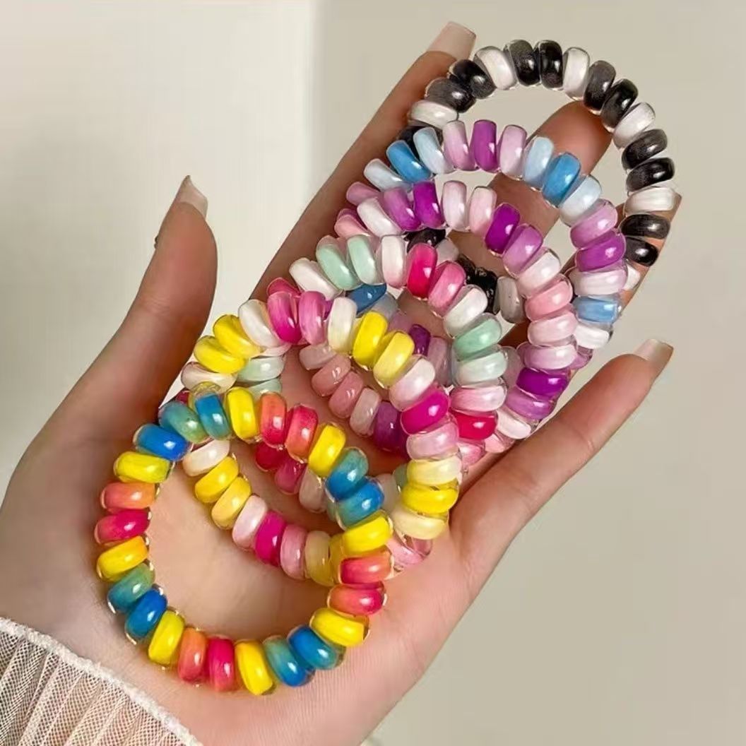 달콤한 도파민 무지개 트레이너리스 전화 라인 헤어 링 여성의 여름 높은 탄성 내구성 헤어 로프 헤어 로프 헤드웨어