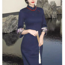 2025秋新款改良旗袍裙新中式女长款女高雅显瘦先白收腰气质连衣裙