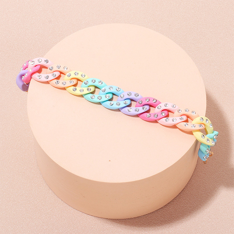 Women'S Gender Chain, Diamond Design Punk Colorful Alloy Soft Clay Chain Diamond Rhinestone Necklace