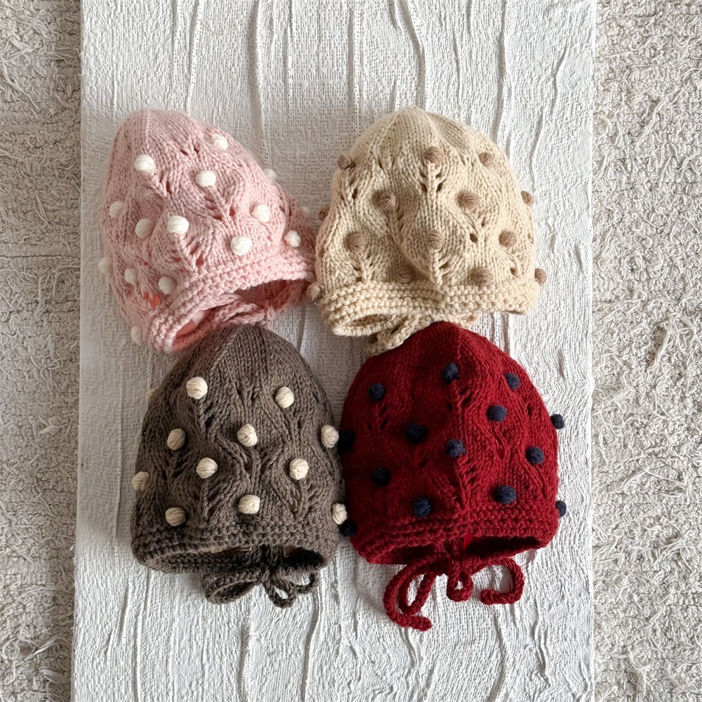 Sombrero de punto con forma de grano de uva dulce para bebé de invierno, gorro de lana para bebé, cinturón de otoño e invierno, gorro de cabeza de bolso hecho a mano