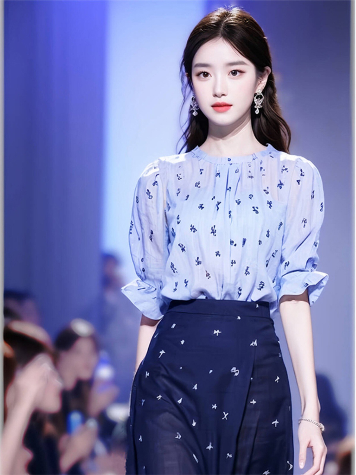 Bộ đầm maxi nữ thắt eo phong cách Pháp trang trọng màu xanh — váy xanh chi tiết 4