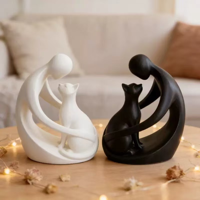 Nuevos productos transfronterizos impresos en 3D esculturas humanas y gatos adornos de escritorio abstractos modernos para los amantes de las mascotas juguetes decorativos