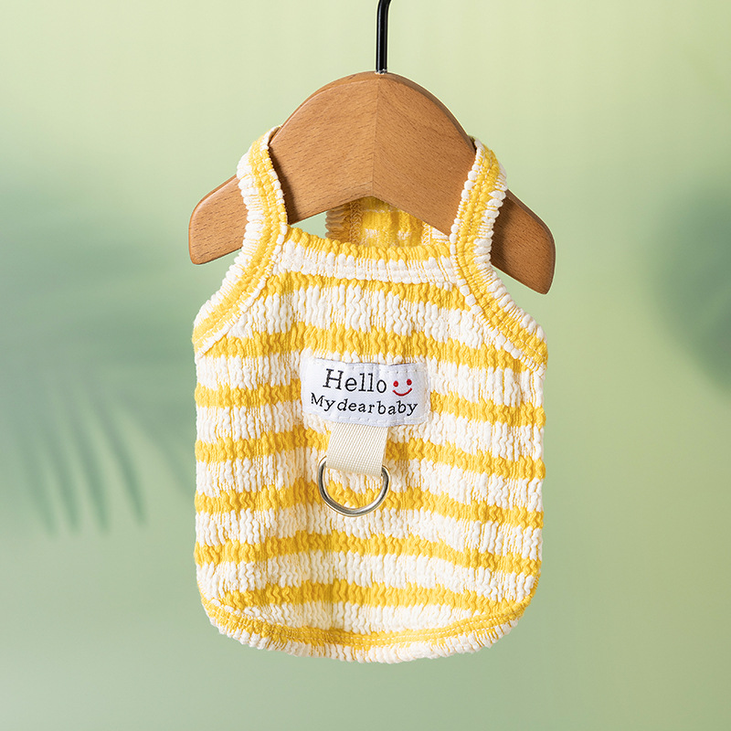 Perro primavera verano delgado transpirable peluche bichón sándwich galleta a rayas gato pequeño perro ropa para mascotas