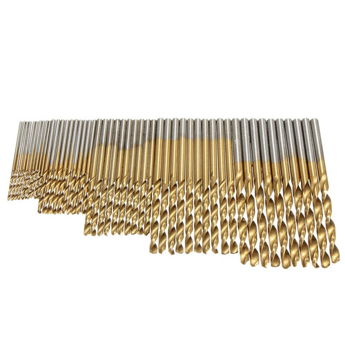 50pc high speed steel titanium plated mini twist drill bit straight shank set cross-border hot selling 1-3mm straight shank twist drill bit