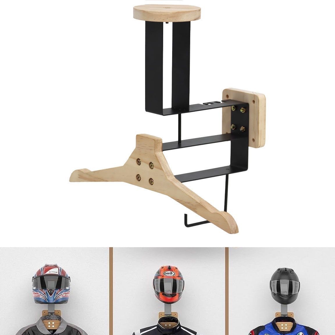 Multifunctional Wooden Helmet Holder Motorcycle Riding Gear Storage Rack Wall-Mounted Home Equipment Display Rack