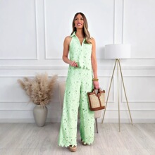 Embroidered hollow V-neck vest top�����U��V�I��������