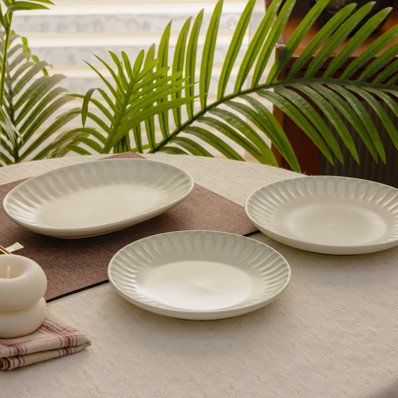 Ukiyo-E Gold Repair Japanese Handmade Pure Color Dinner Plate Matte Stoneware Round Plate Restaurant Hotel High-End Oval Plate Dish Plate